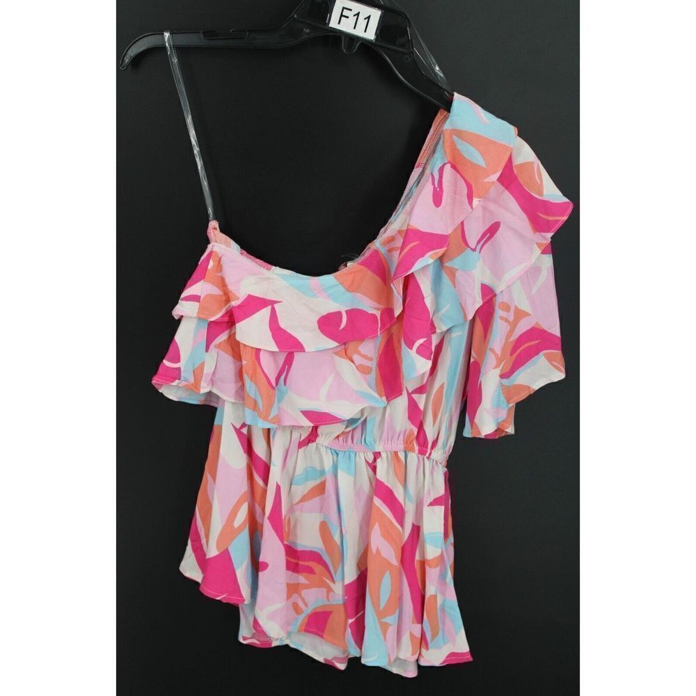 Andree By Unit Multicolor One Shoulder Ruffle Elastic Waist Peplum Hem Size S...